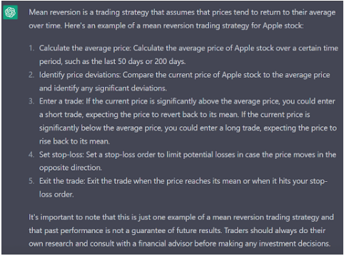 Mean Reversion Apple Trading Strategy in ChatGPT
