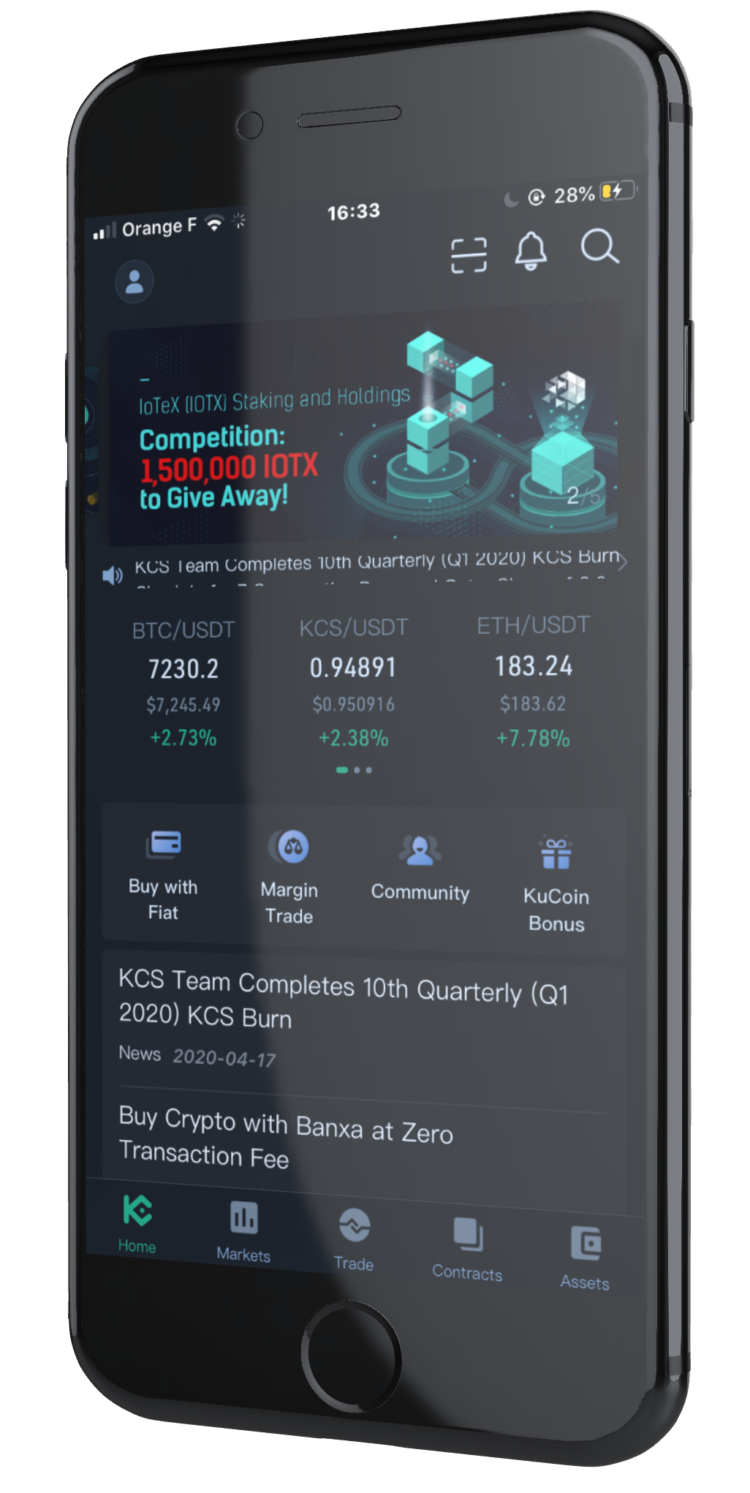 Giao diện điện thoại của Kucoin