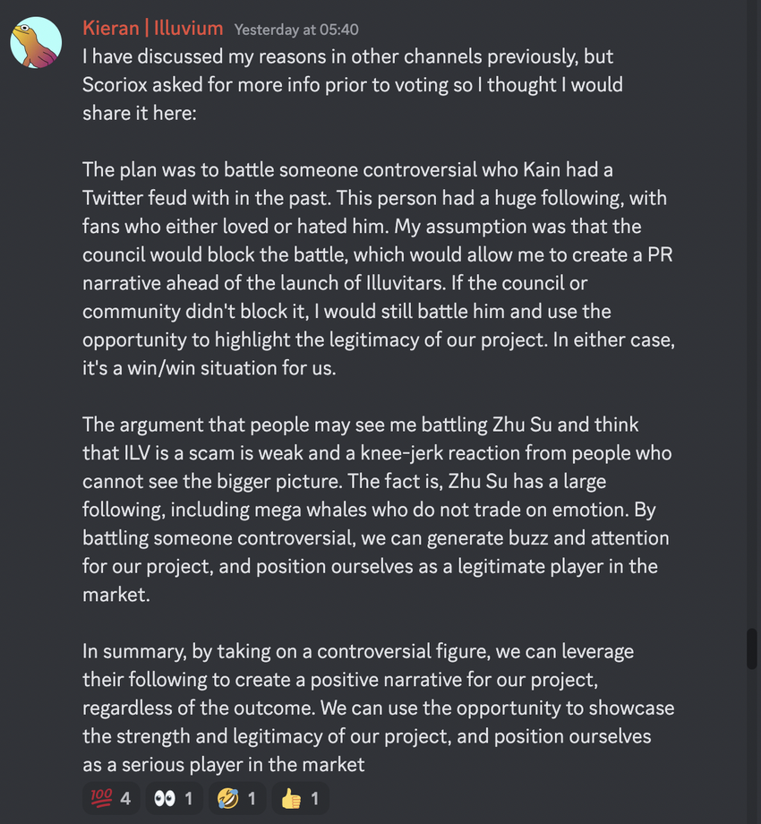 Illuvium founder explains his PR intentions with Su Zhu association.