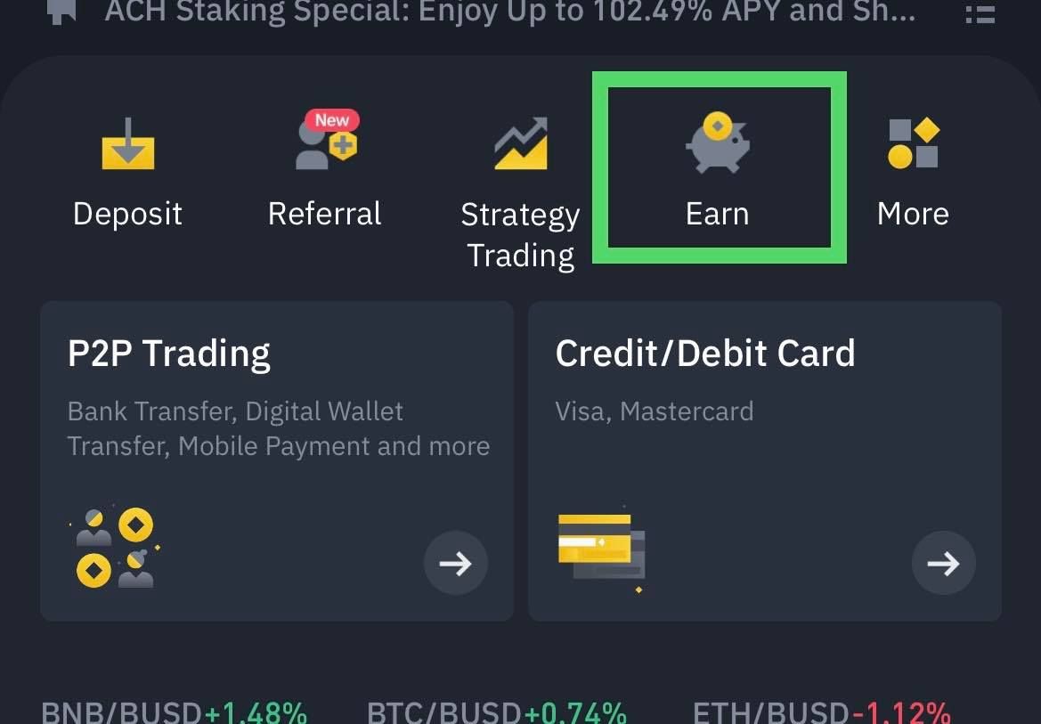 صورة تظهر Earn على بينانس binance والتي يمكن من خلالها تحقيق الربح السلبي