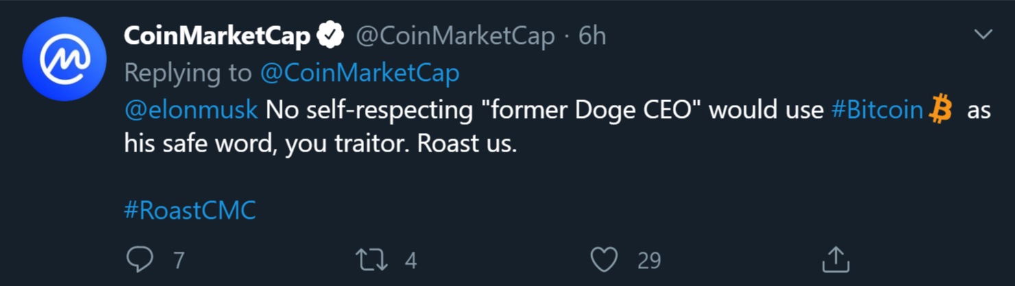 coinmarketcap roast elon musk