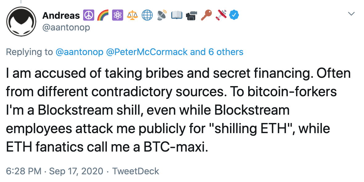 Tuit insultos de ETH y maximalistas Andreas