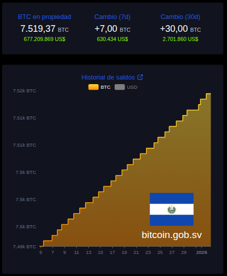 Holdings de BTC de El Salvador. Fuente: The Bitcoin Office
