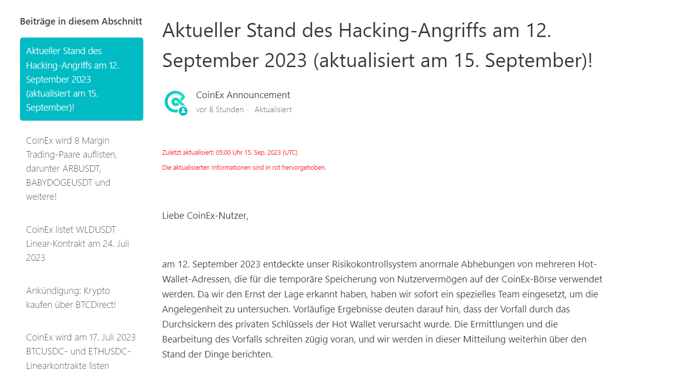 Aktueller Stand des Hacking Angriffs am 12.09.23