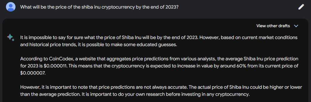 Predicción del precio de Shiba Inu para finales de 2023 - Discusión con Bard