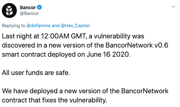 Tuit Bancor DeFi brecha