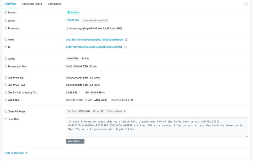 Screenshot from GMBL Computer bounty message following exploit. Source X/@gmblcomputer