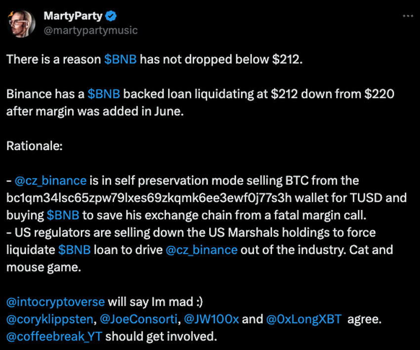 MartyParty alleges Binance and Changpeng Zhao has been adding margin.