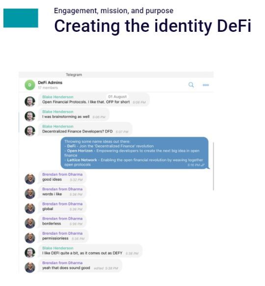 El origen del término DeFi en el chat de Telegram donde participaron los primeros desarrolladores de protocolos de finanzas descentralizadas. Imagen: Story of DeFi: How it Started, Where It Stands Now, DeFi Definition Revisited, en Medium.com