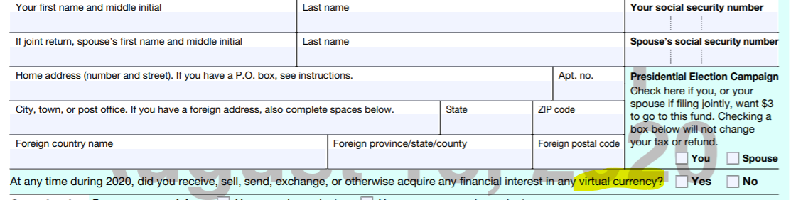 top of 1040 IRS tax form for 2020