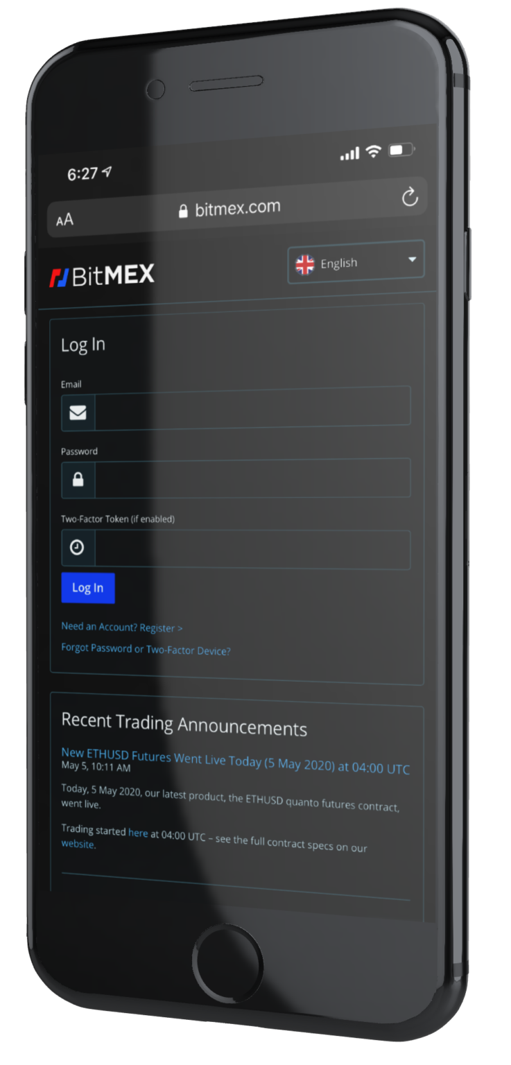 giao diện điện thoại của Bitmex