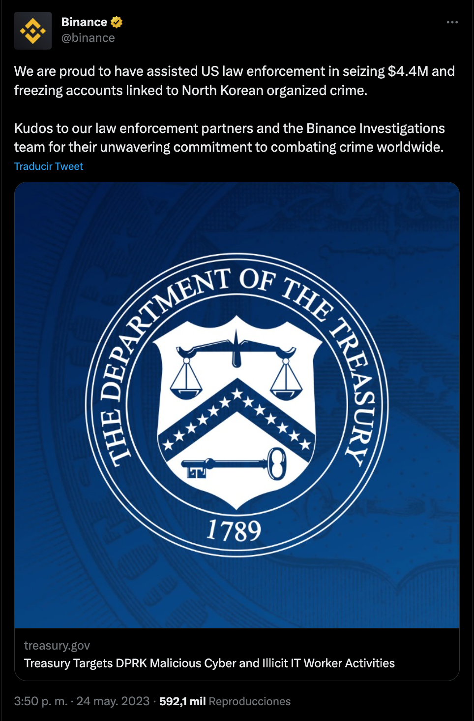 cuenta binance twitter criminales corea del norte