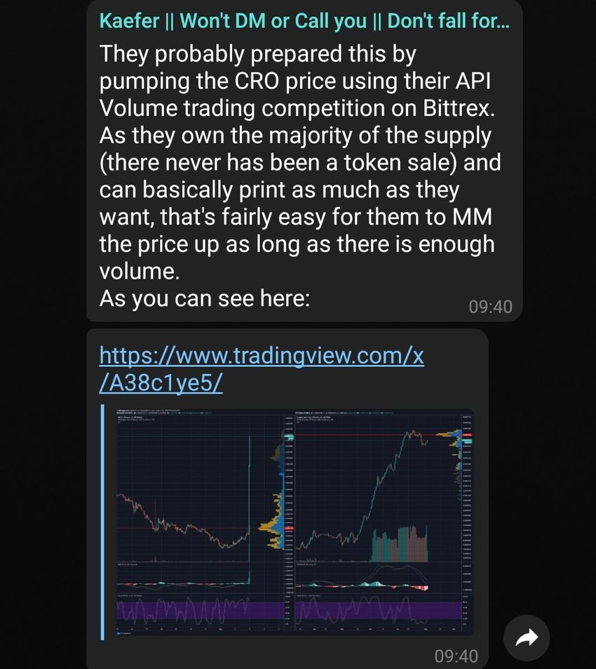 telegram user about CRO beincrypto tony toro