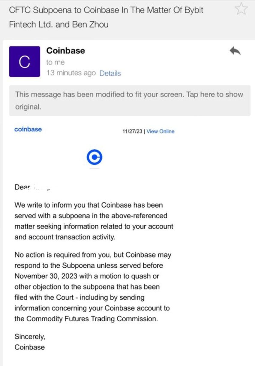 Screenshot from Coinbase email. Source: X/@TomCrownCrypto