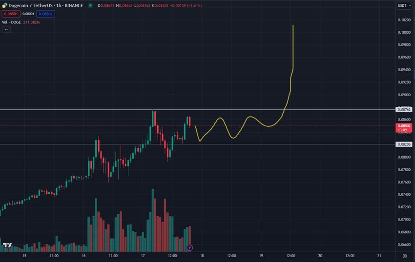 DOGE/USDT Hourly Chart.