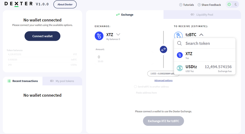 dexter exchange interface