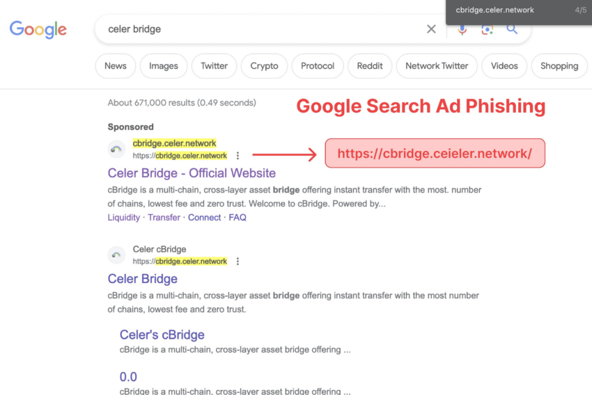 Screenshot showing the Google ad redirect. Source: Scam Sniffer