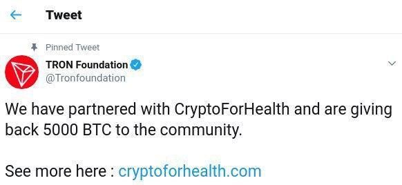 CryptoForHealth hack twitter Tron Foundation