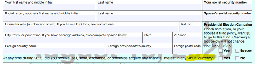 top of 1040 IRS tax form for 2020