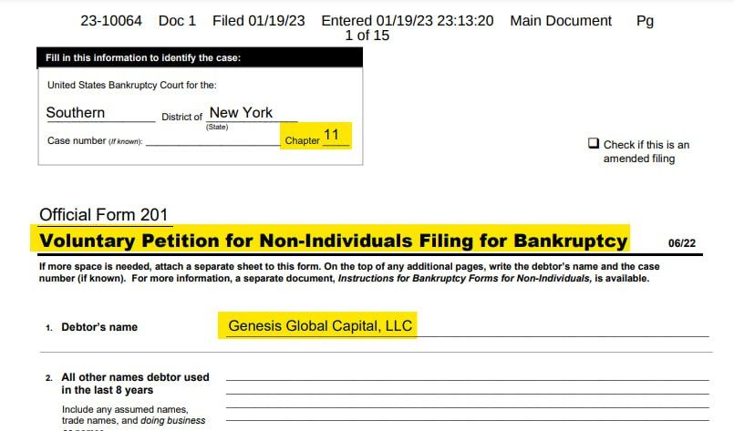 제네시스, ‘챕터 11’ 파산보호 신청