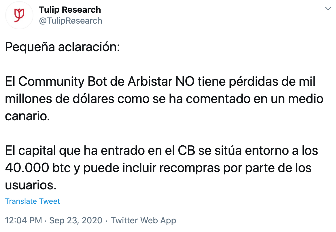 Tuit Tulip research 40.000 btc arbistar