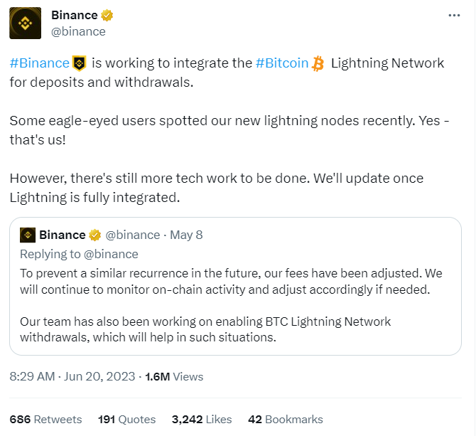 Binance Bitcoin Lightning Integration