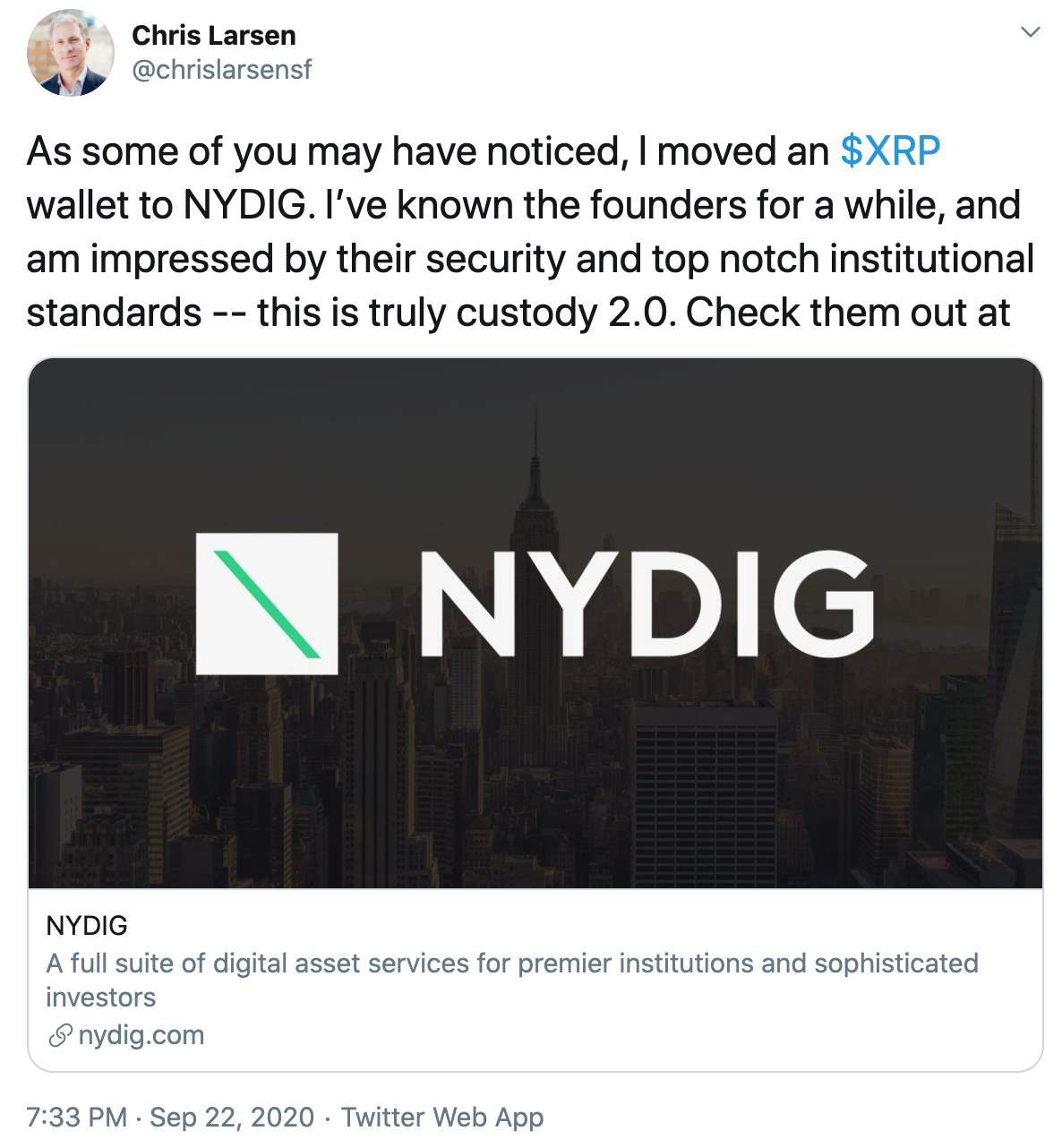 Tuit Chris Larsen XRP NYDIG