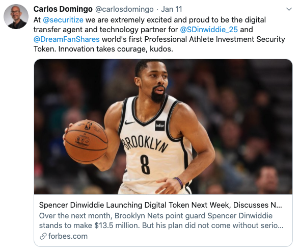 Dinwiddie lanza tokens digitales
