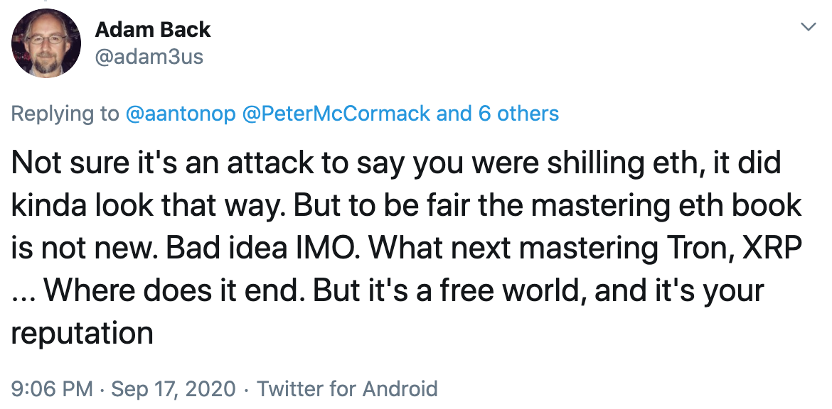 Tuit Adam block sobre el libro de Andreas