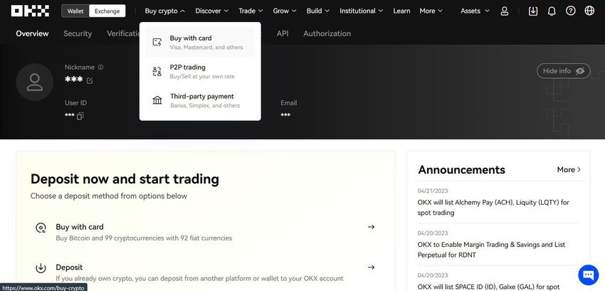 Buy crypto: OKX