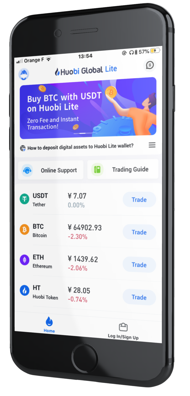giao diện điện thoại của Huobi