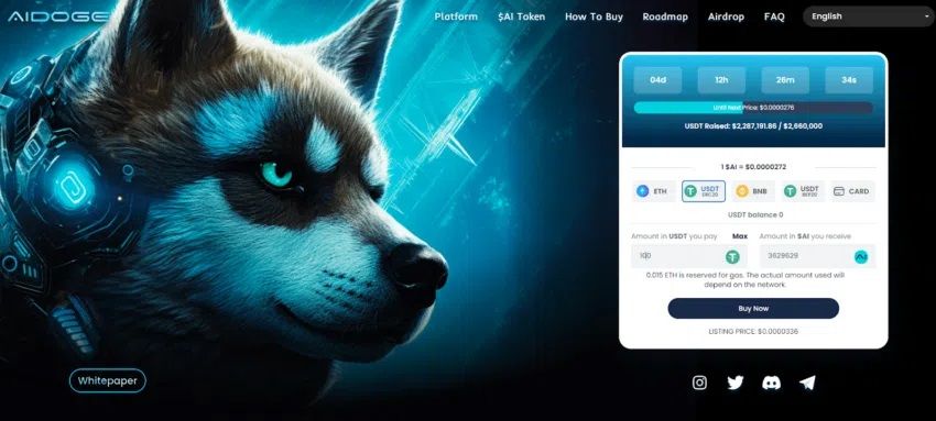 $Ai arrecada US$ 2,2 milhões em 10 dias, oportunidade de ganhos de 1.000x para os investidores