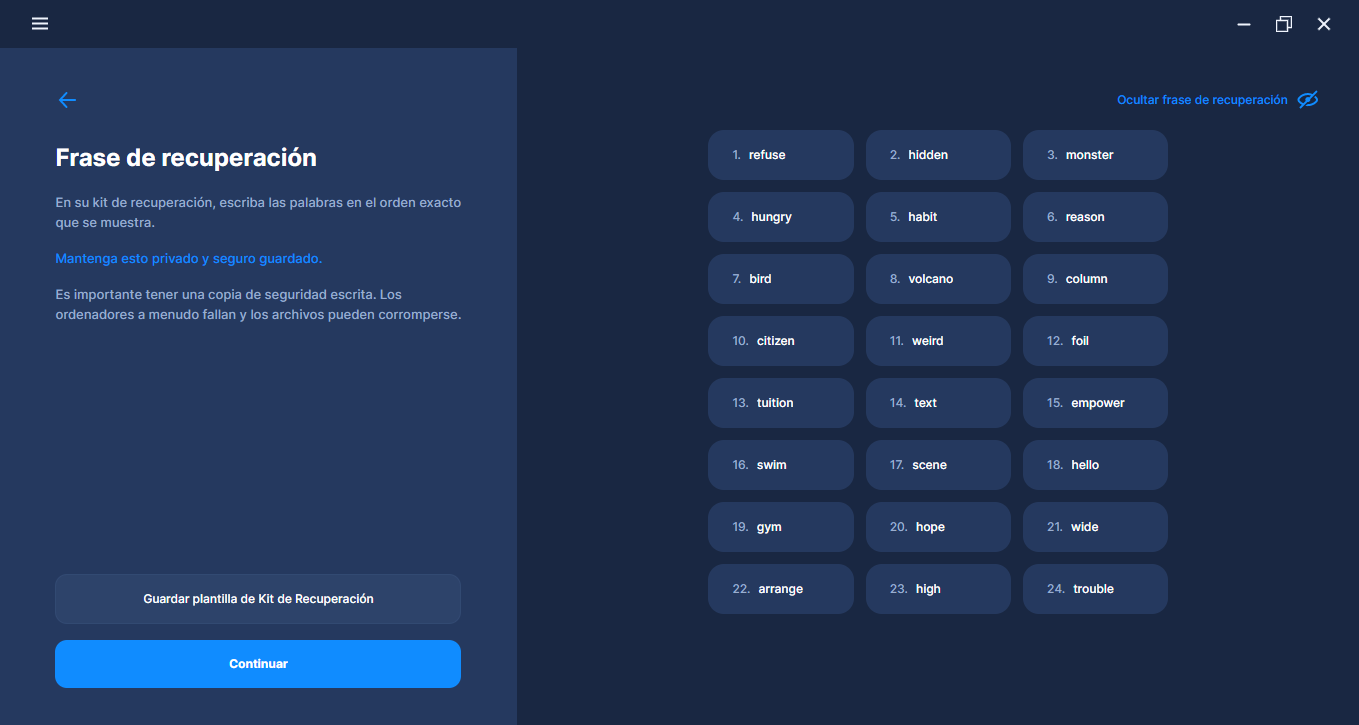 frase de recuperacion firefly IOTA