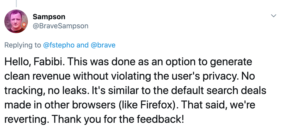 Tuit Brave con recompensas de afiliación