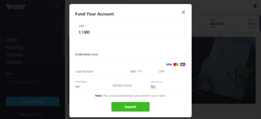 fund etoro account