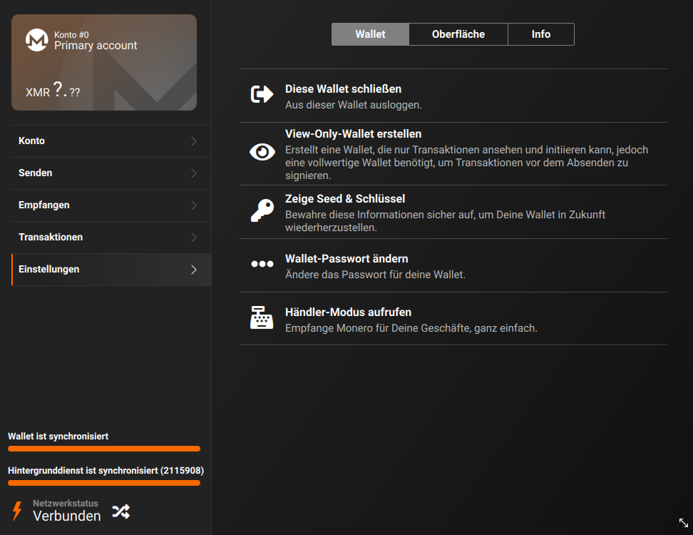 Monero GUI 0.16 Einstellungen