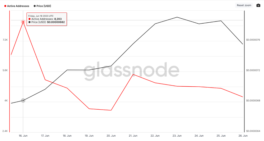 Shiba Inu (SHIB) Price Down, June 2023 | Daily Active Addresses