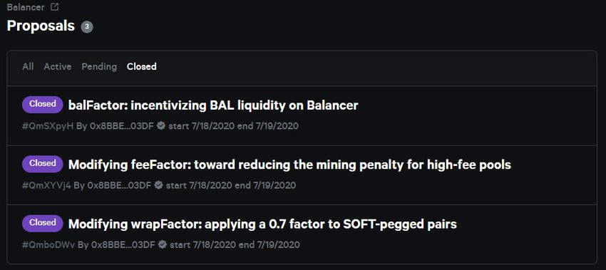 Balancer proposals