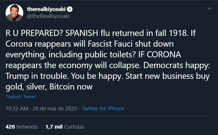 Robert Kiyosaki sobre o COVID-19 e o Bitcoin