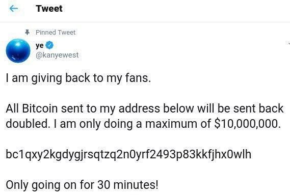 CryptoForHealth hack Twitter Bitcoin Kanye West