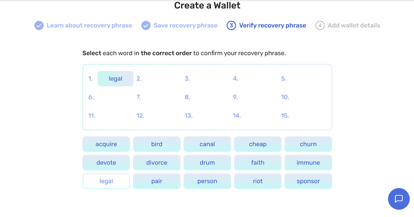 verify recovery phrase