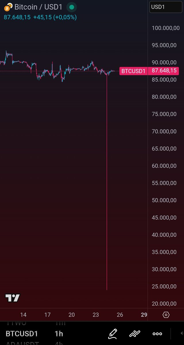 Bitcoin se desploma a 24,000 dólares en Binance. Fuente: X/@joao_wedson 