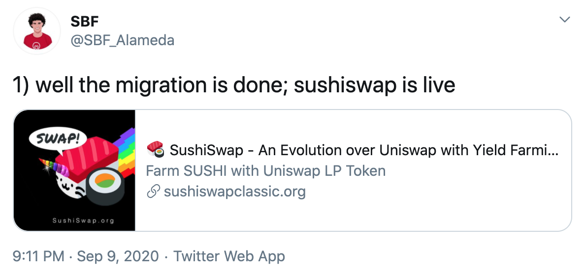 Tuit migración Sushiswap exitosa