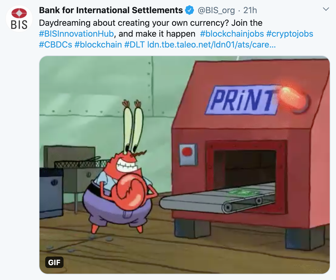 Tuit BPI trabajo blockchian