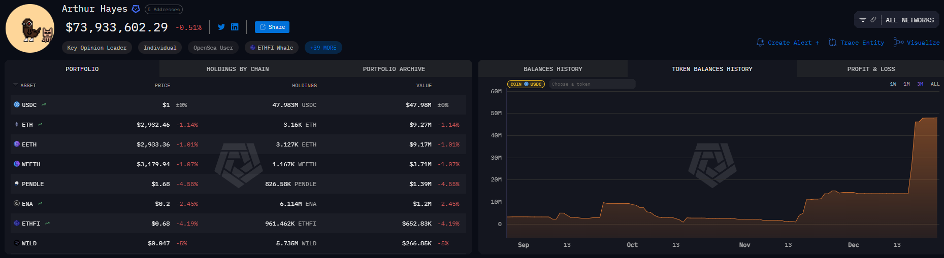 Arthur Hayes's Investment Portfolio. Source: Arkham
