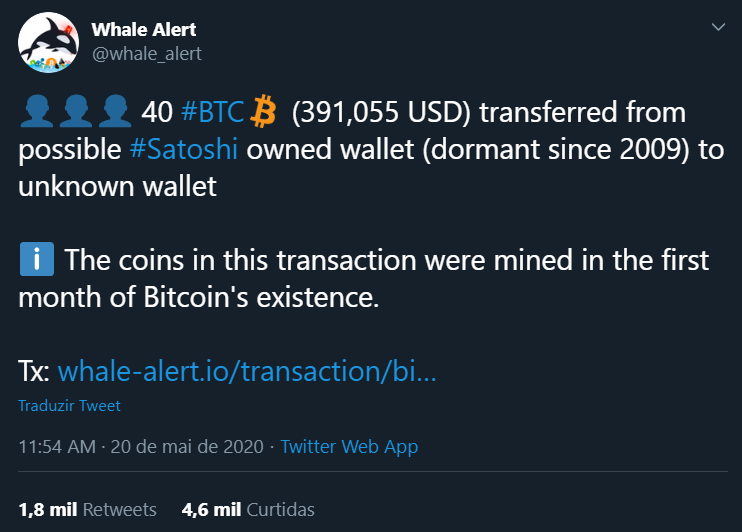 Carteira movimentou BTC após 11 anos inativa