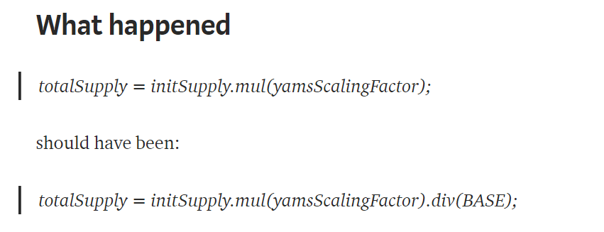 YAM Finance Token Smart Contract Bug