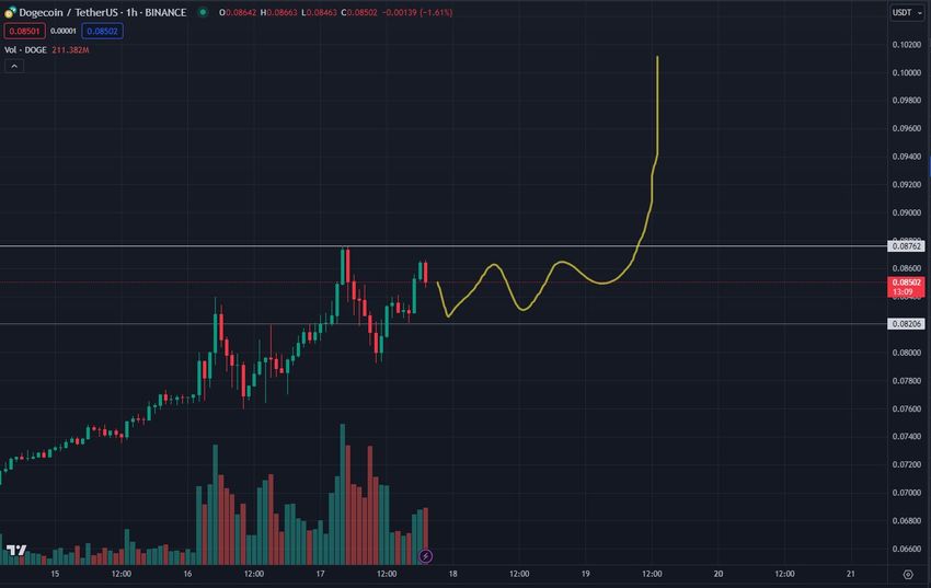 DOGE/USDT Hourly Chart.