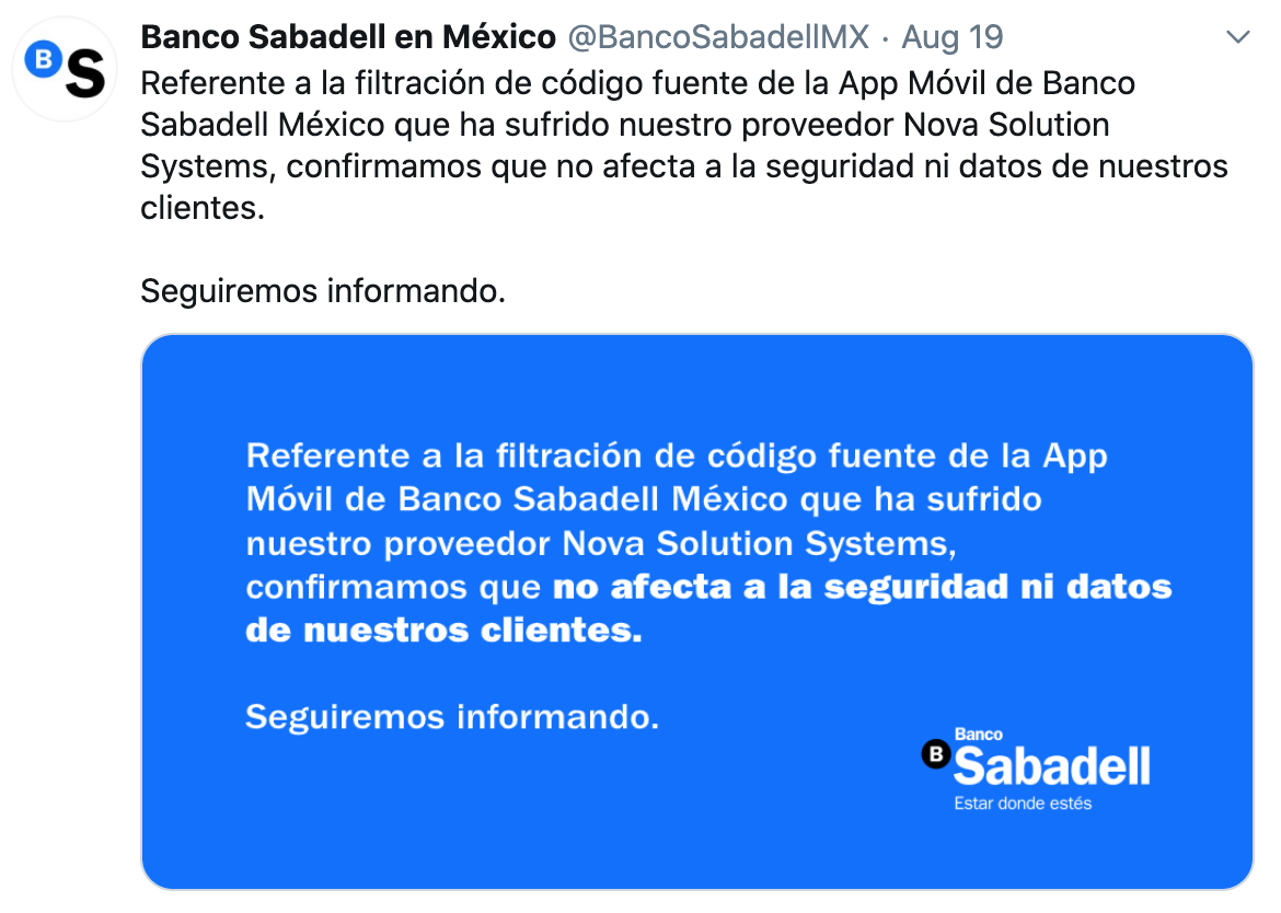Tuit Banco Sabadell méxico