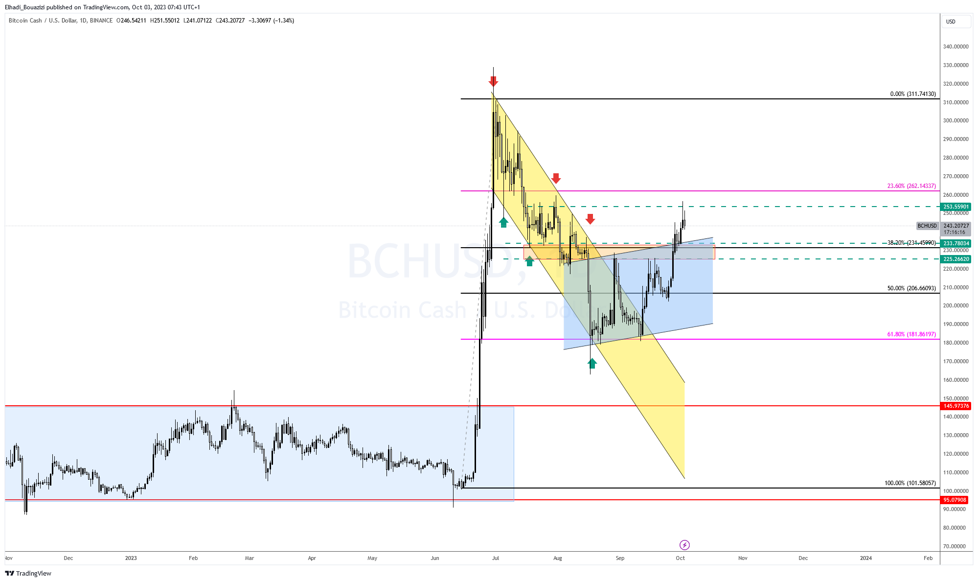 الرسم البياني اليومي لسعر بيتكوين كاش BCH